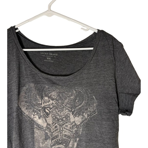 Lucky Brand Womens XXL Charcoal Gray Elephant Scoop Neck Short Sleeve Tee - Picture 3 of 6